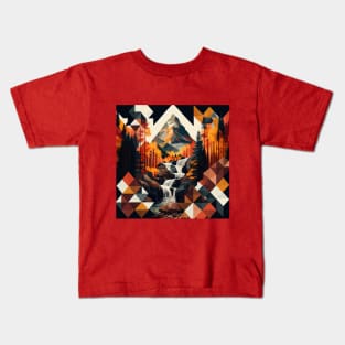 Autumn Geometric Mountain Waterfall Kids T-Shirt